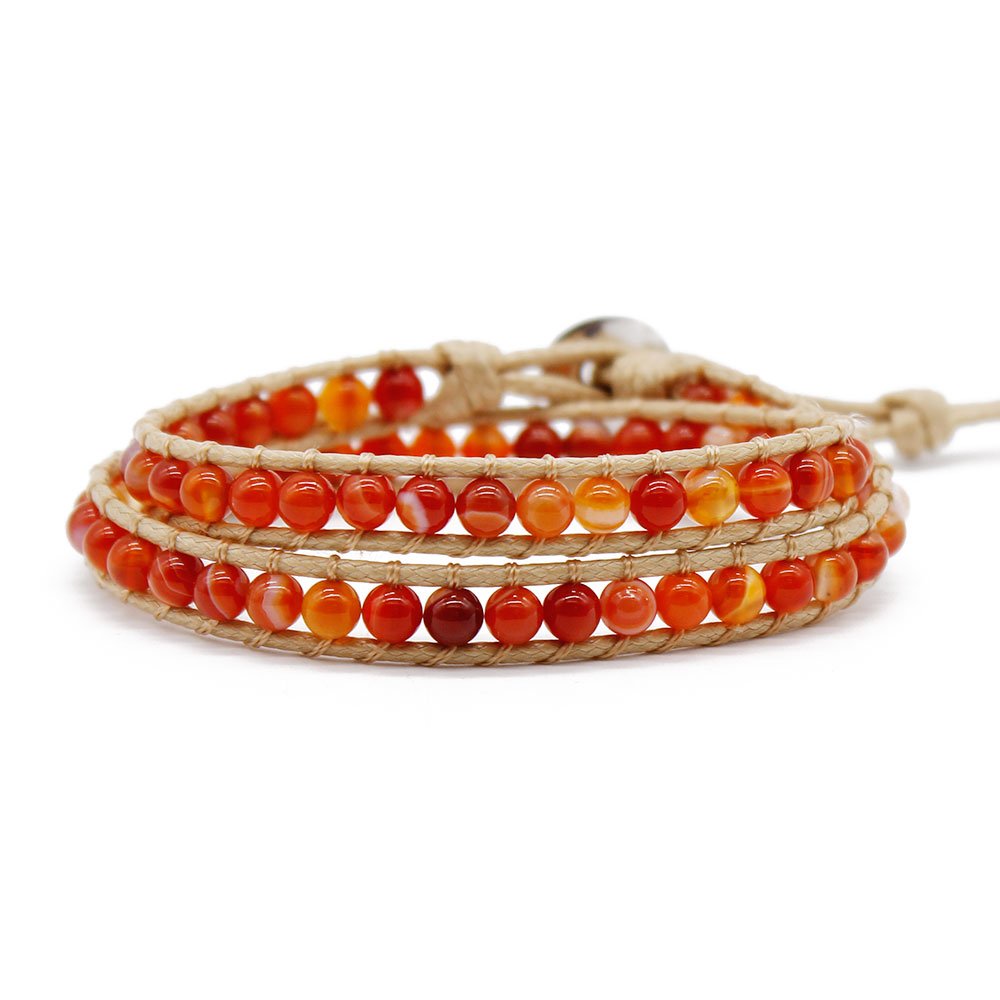 TTT Jewelry Stone Beads Natural Red Agate Wrap Handmade Bracelet 2 Wraps image2
